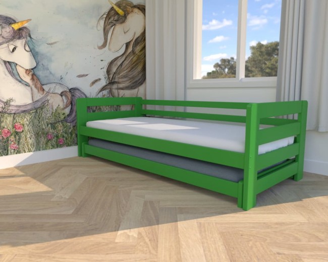 zielone łóżeczko dla dzieci Jasio Low, niskie łóżko podwójne,łóżeczko dla dwójki dzieci, rozsuwane  łóżko podwójne dla najmłodszych od Valor Meble.jpg