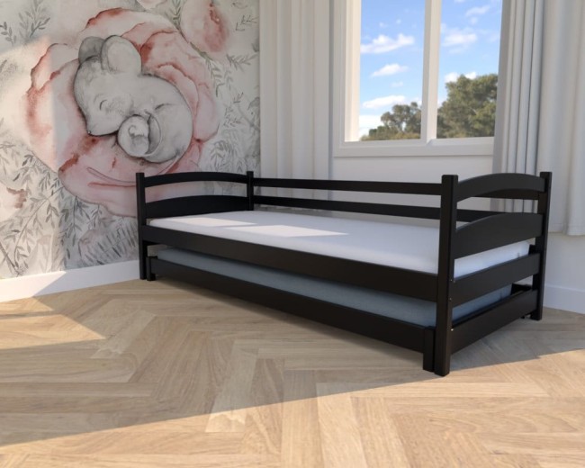 łóżko dziecięce Maja Low, wyjątkowy design łóżko dla najmłodszych, piekne,czarne łóżeczko drewniane dla dwulatka od producenta Valor Meble.jpg