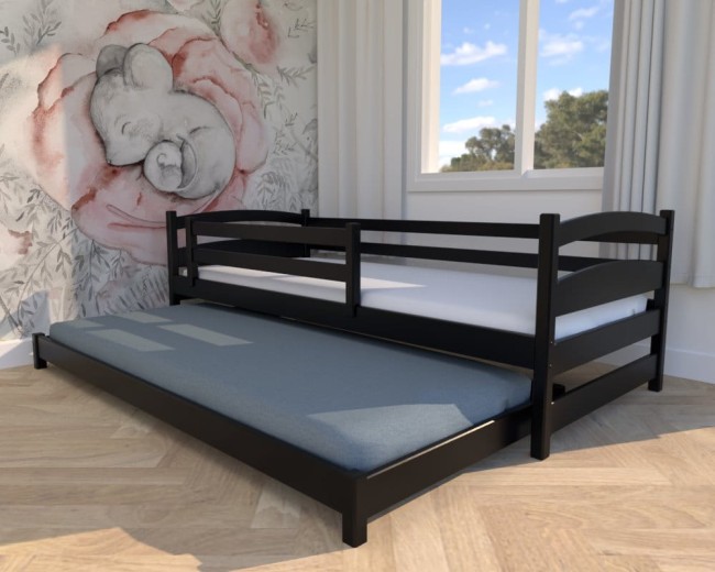 łóżko dziecięce Maja Low, wyjątkowy design łóżko dla najmłodszych, piekne,łóżeczko drewniane czarne  dla dwulatka od producenta Valor Meble.jpg