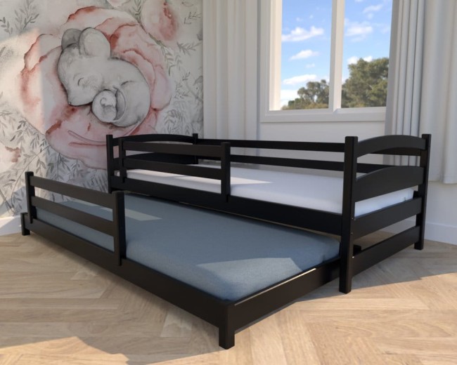 łóżko dziecięce Maja Low, wyjątkowy design,czarne łóżko dla najmłodszych, piekne łóżeczko drewniane dla dwulatka od producenta Valor Meble.jpg