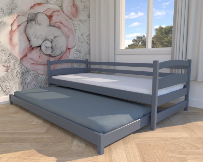 grafitowe łóżko dla dzieci Maja Low w kolorze,niskie łóżeczko bezpieczne dla najmłodszych, wysuwane łóżko podwójne dla rodzeństwo, dodatkowe spanie.jpg