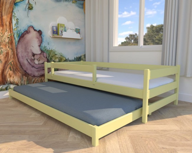 łóżko dla dzieci Maxi Lowniskie bezpieczne łóżko dla maluszków,żółte  nowoczesne łóżeczko dla rodzeństwa, drewniane łóżko wysuwane od producenta Valor.jpg