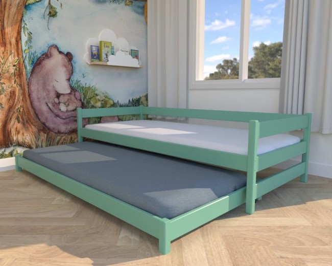 łóżko dla dzieci Maxi Low, niskie miętowe  łóżko dla dwulatka,drewniane łóżko od producenta VAlor Meble, łóżko rozsuwane dwuosobowe.jpg