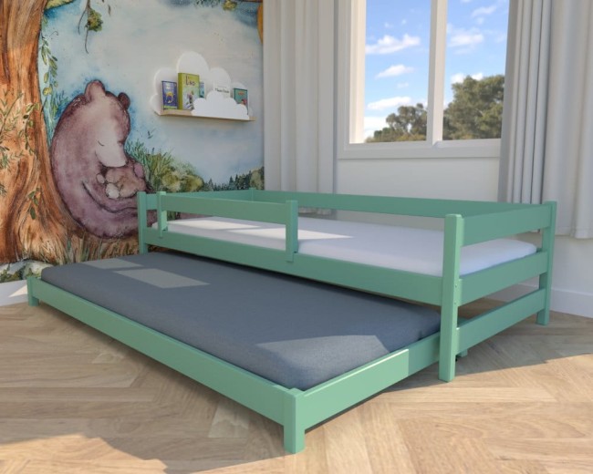 miętowe łóżko dla dzieci Maxi Low, niskie łóżko dla dwulatka,drewniane łóżko od producenta VAlor Meble, łóżko wysuwane dwuosobowe..jpg