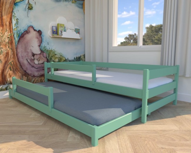 miętowe łóżko dla dzieci Maxi Low, niskie łóżko dla dwulatka,drewniane łóżko od producenta Valor Meble, łóżko wysuwane dwuosobowe.jpg