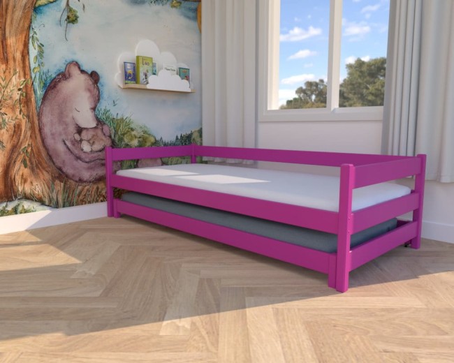 łóżko dla dzieci Maxi Low, różowe niskie łóżko dla dziewczynek, nowoczesne łóżko do pokoju sióstr,wysuwane łóżko dwuosobowe od producenta Valor Meble.jpg
