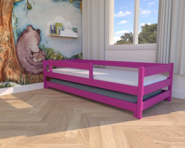różowe łóżko dla dzieci Maxi Low, niskie łóżko dla dziewczynek, nowoczesne łóżko do pokoju sióstr, wysuwane łóżko dwuosobowe od producenta Valor Meble.jpg