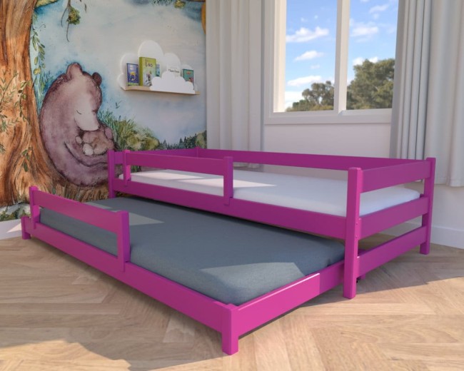 różowe łóżko dla księżniczek Maxi Low, niskie łóżko dla dziewczynek, nowoczesne łóżko do pokoju sióstr, rozsuwan łóżko dwuosobowe od producenta Valor Meble.jpg