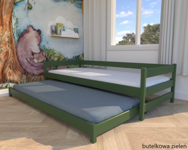 łóżko dla dzieci Maxi Low, niskie łóżko bezpieczne dla dwulatka, łóżko rozkładane dwuosobowe, drewniane łóżko wysuwane od producenta Valor Meble w kolorze boho.jpg