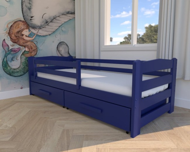 łóżko pojedyncze Sara Premium, łóżko dla dzieci,granatowe nowoczesne łóżko do pokoju dzieci, łóżko z szufladami na pościel, od producenta Valor Meble.jpg