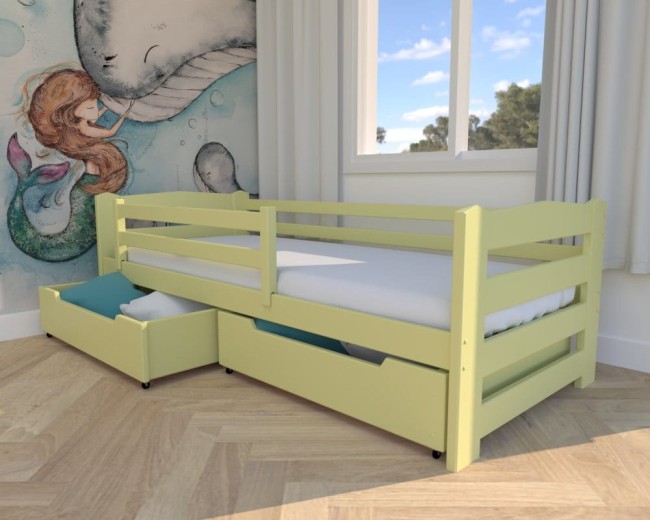 łóżko dla dziecka Sylwia Premium od producenta Valor Meble,nowoczesne łóżko do pokoju dziecięcego, drewniane solidne łóżko z szufladami na pościel, kolor żółty.jpg