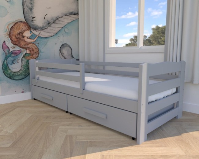 popielate łóżko dla dzieci Sylwia Premiu łóżko pojedyncze, nowoczesne łóżko do pokoju dziecięcego,popielat drewniane łóżko z szufladą na pościel od producenta Valor Meble.jpg