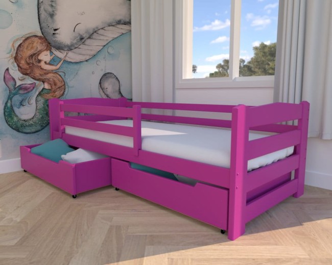 różowe łóżko dla dziewczynki Sylwia Premium, nowoczesne łóżko do pokoju dziewczynki, łóżko z drewnianymi szufldami na pościel od producenta Valor Meble.jpg