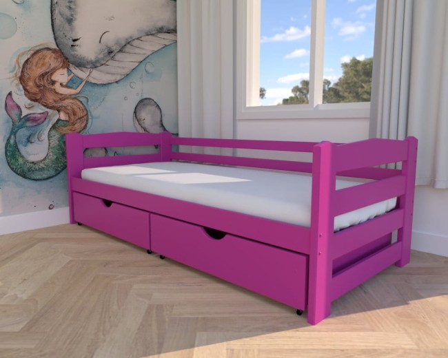 różowe łóżko dla małej księżniczki Sylwia Premium, nowoczesne łóżko do pokoju dziewczynki, łóżko z drewnianymi szufldami na pościel od producenta Valor Meble.jpg