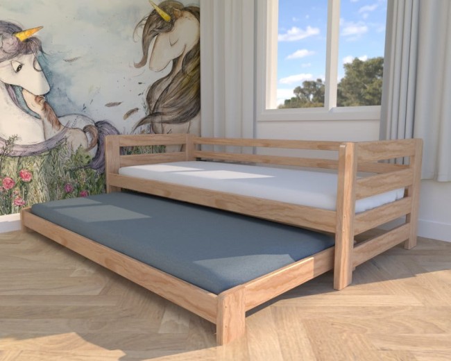 łóżko dla maluszka Jasio Low, niskie drewniane łóżeczko idealne dla rodzeństwa, łóżko podwójne dla małych dziewczynek od Valor Meble.jpg