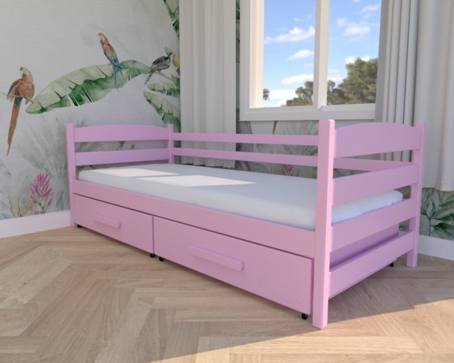 łóżko dziecięce Kasia Premium,  drewniane łóżko pojedyncze do pokoju dziewczęcego,łóżko z szufladami na pościel od producenta Valor Meble.jpg
