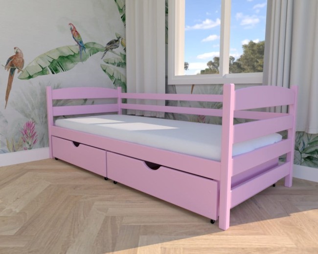 łóżko dziecięce Kasia Premium,różane  drewniane łóżko pojedyncze do pokoju dziecięcego, łóżko z szufladami na pościel od producenta Valor Meble.jpg