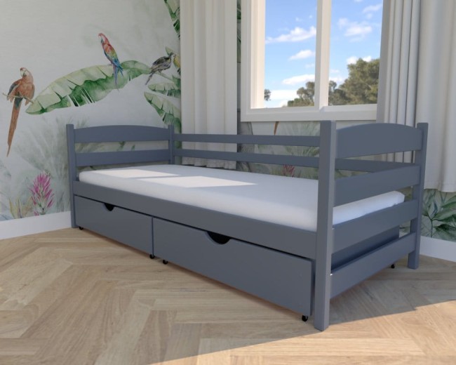 łóżko dla dzieci i młodzieży Kasia Premium, drewniane łóżko dla dzieci i młodzieży, nowoczesne łóżko kolor grafitowy  od producenta Valor Meble.jpg