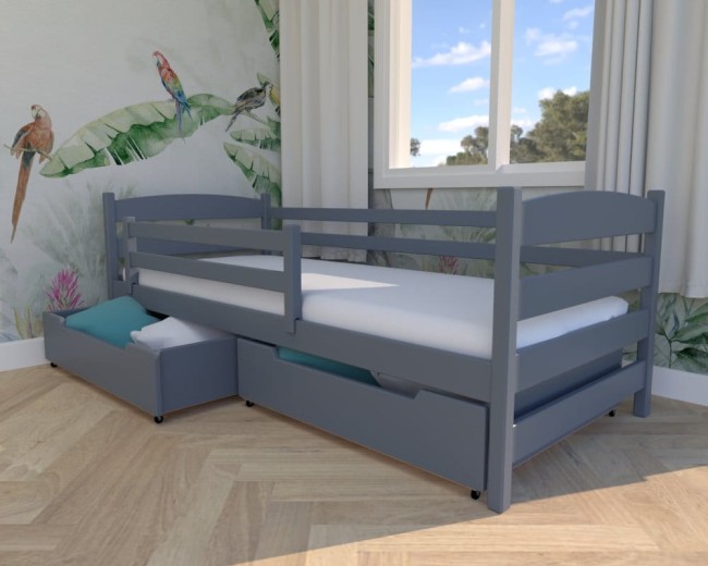 łóżko dla dzieci Kasia Premium, drewniane łóżko dla dzieci i młodzieży, nowoczesne łóżko z szufladą kolor grafitowy od opoducenta Valor Meble.jpg