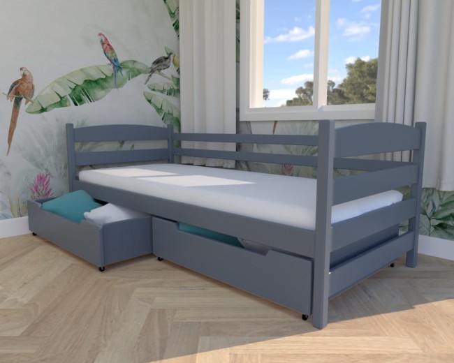 łóżko dla dziecka Kasia Premium, drewniane łóżko dla dzieci i młodzieży, nowoczesne łóżko z szufladą na pościel kolor grafitowy od producenta Valor Meble.jpg