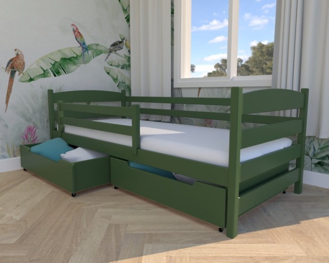 Łóżko dla chłopca Kasia Premium, nowoczesne łóżko w kolorze boho, pojedyncze łóżko do pokoju dziecka, łóżko z szufladą na pościel od producenta Valor Meble.jpg