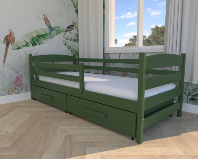 Łóżko dziecięce Kasia Premium, nowoczesne łóżko w kolorze boho, pojedyncze łóżko do pokoju dziecka, łóżko z szufladą na pościel od producenta Valor Meble.jpg