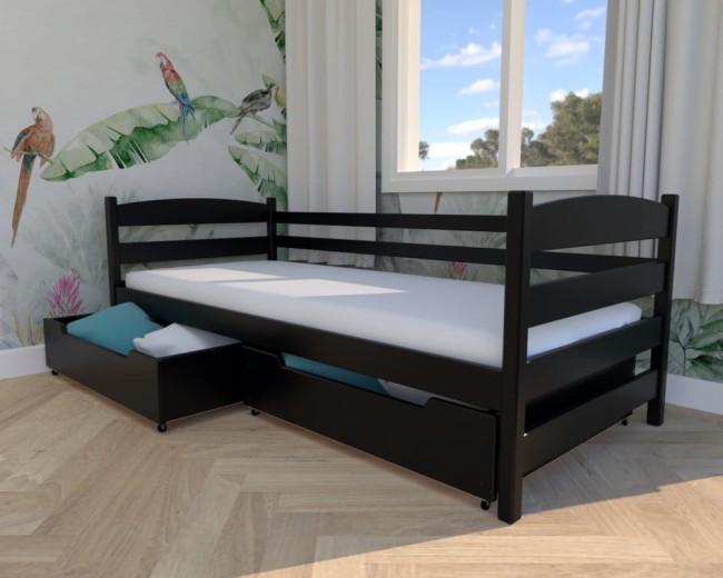 łóżko dla dzieci Kasia Premium, czarne nowoczesne  łóżko do pokoju dzieci i młodzieży,łóżko z szufladą na pościel od producenta Valor Meble.jpg