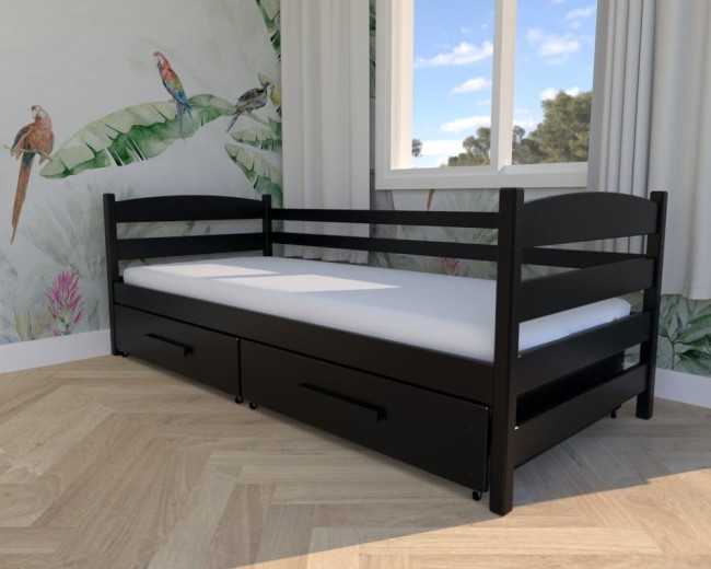 łóżko dla dzieci Kasia Premium, nowoczesne  łóżko do pokoju dzieci i młodzieży,czarne  łóżko z szufladą na pościel od producenta Valor Meble.jpg
