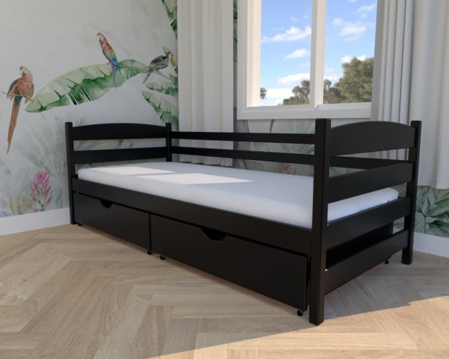 łóżko dla dzieci Kasia Premium, nowoczesne czarne łóżko do pokoju dzieci i młodzieży,łóżko z szufladą na pościel od producenta Valor Meble.jpg