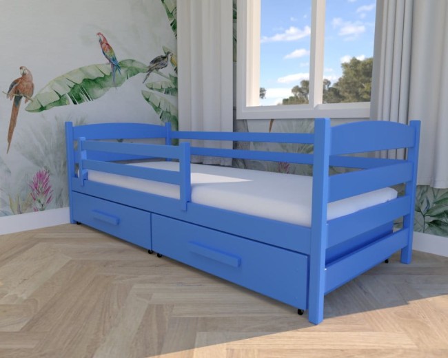 łóżko dla dzieci Kasia Premium,niebieskie  nowoczesne łóżko do pokoju dziecka  , drewniane łóżko z szufladą na pościel od producenta Valor Meble.jpg