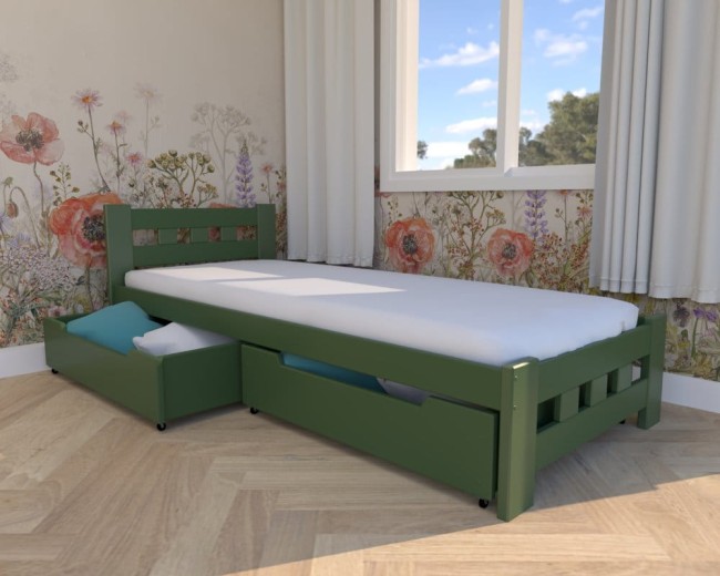 łóżko dla dzieci Paweł Premium, klasyczne drewniane łóżko do pokoju dziecięcego,łóżko z szufladami na pościel, łóżko w kolorze boho od producenta.jpg