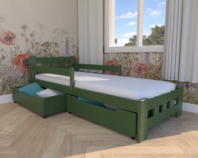 łóżko dziecięce  Paweł Premium, klasyczne drewniane łóżko do pokoju dzieci,łóżko z szufladami na pościel, łóżko w kolorze boho od producenta.jpg