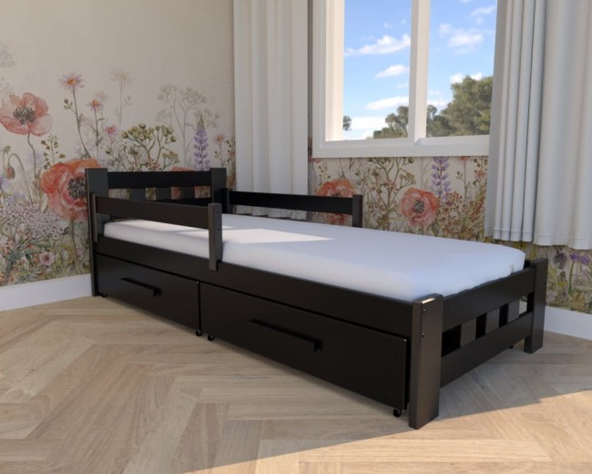 łóżko dla chłopca Paweł Premium, klasyczne czarne łóżko do pokoju dzieci,łóżko z solidnymi drewnianymi szufladami na pościel,łóżko z materacem od Valor.jpg