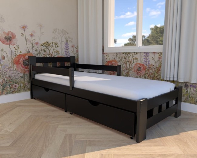 łóżko dla dzieci Paweł Premium, klasyczne czarne łóżko do pokoju dzieci,łóżko z solidnymi drewnianymi szufladami na pościel,łóżko z materacem od Valor M.jpg