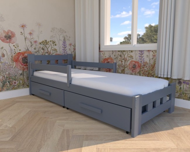 łóżko dla dzieci Paweł Premium,drewniane klasyczne łózko do pokoju dzieci, kolor grafit solidne łóżko z szufladami na pościel od Valor Meble.jpg
