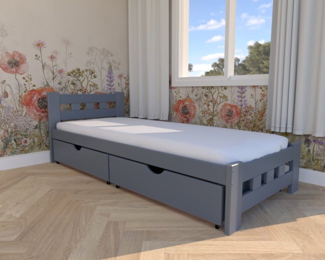 łóżko dla dzieci Paweł Premium,drewniane klasyczne łózko do pokoju dzieci,solidne łóżko z szufladami na pościel od Valor Meble kolor grafitowy.jpg