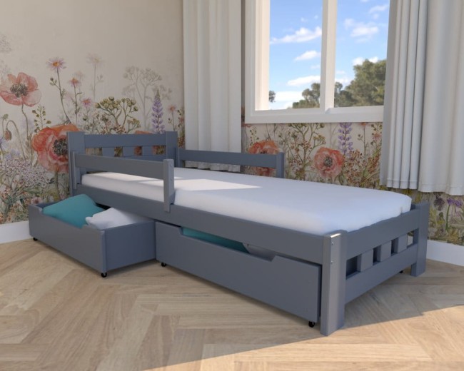 łóżko dla dzieci Paweł Premium,drewniane klasyczne łózko do pokoju dzieci,solidne łóżko z szufladami na pościel od Valor Meble kolor grafit-szary.jpg