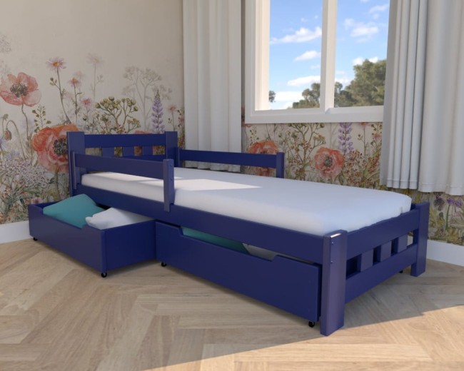 łóżko dla chłopca Paweł Premium, klasyczne drewniane łóżko od producenta Valor Meble,łóżko z szufladami na pościel granatowe, łóżko dla dzieci i młodzieży.jpg