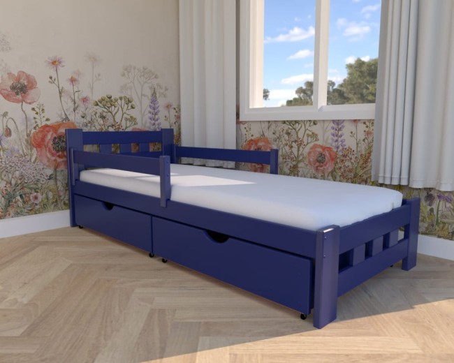 łóżko dla młodszych Paweł Premium, klasyczne drewniane łóżko od producenta Valor Meble,łóżko z szufladami na pościel granatowe, łóżko dla dzieci i młodzieży.jpg