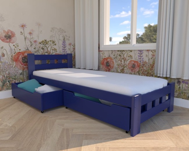 łóżko dla młodzieży Paweł Premium, klasyczne drewniane łóżko od producenta Valor Meble,łóżko z szufladami na pościel granatowe, łóżko dla dzieci i młodzieży.jpg