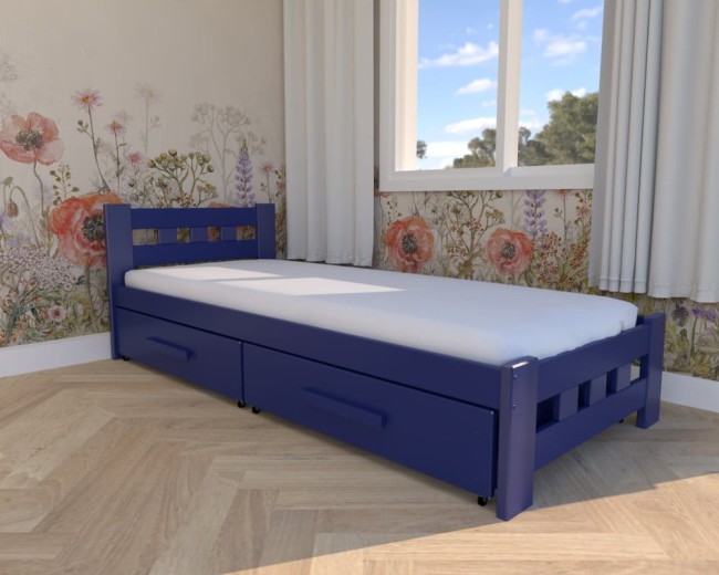 łóżko dla nastolatka Paweł Premium, klasyczne drewniane łóżko od producenta Valor Meble,łóżko z szufladami na pościel granatowe, łóżko dla dzieci i młodzieży.jpg