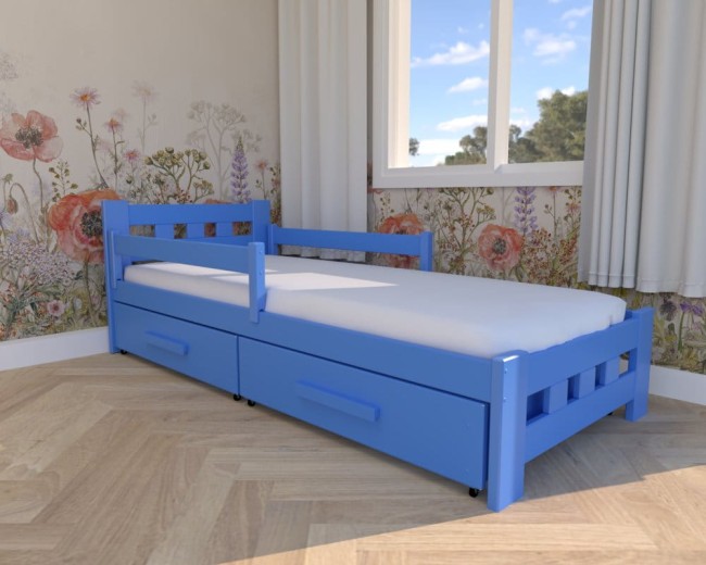 łóżko dla dzieci i młodzieży Paweł Premium, klasyczne drewniane łóżko do pokoju dzieci,łóżko z szufadami na pościel od producenta Valor Meble niebieskie.jpg