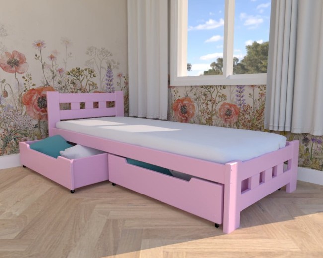 łóżko dla nastolatki Paweł Premiu,klasyczne drewniane łóżko w kolorze pastelowego różu idealne do pokoju księzniczki, szuflady na pościel od producenta.jpg