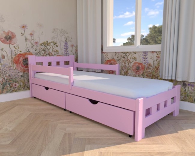różowe łóżko dla dziewczynki Paweł Premiu,klasyczne mocne drewniane łóżko idealne do pokoju księzniczki, szuflady na pościel od producenta  Valor Meble.jpg