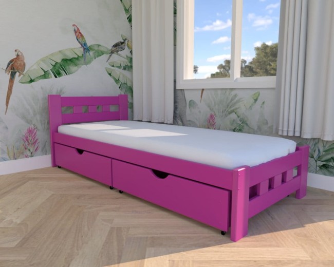 różowe łóżko dla dziewczynki Paweł Premium, klasyczne drewniane łóżko do pokoju księżniczki małej i dużej,solidne szufady na pościel od producenta Valor Meble.jpg