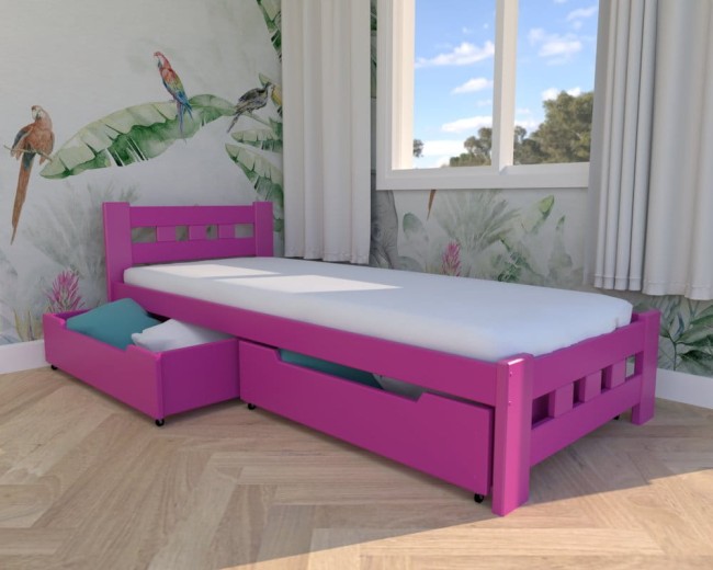 różowe łóżko dla dziewczynki Paweł Premium, klasyczne łóżko sosnowe do pokoju księżniczki małej i dużej,solidne szufady na pościel od producenta Valor Meble.jpg