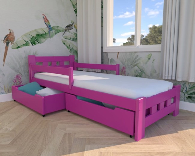 różowe łóżko dla dziewczynki Paweł Premium, klasyczne łóżko z drewna do pokoju księżniczki małej i dużej,solidne szufady na pościel od producenta Valor Meble.jpg