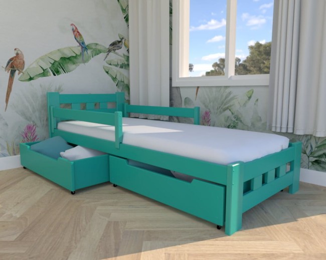 łóżko dla chłopca Paweł Premium,klasyczne łóżko drewniane do pokoju dzieci,solidne szuflady na pościel od producenta Valor Meble kolor turkus.jpg