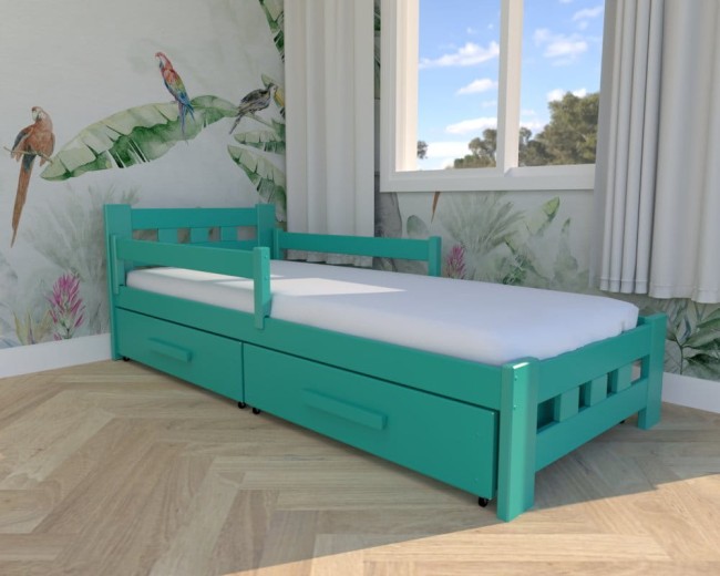 łóżko dziecięce Paweł Premium,klasyczne łóżko drewniane do pokoju dzieci,solidne szuflady na pościel od producenta Valor Meble kolor turkus.jpg
