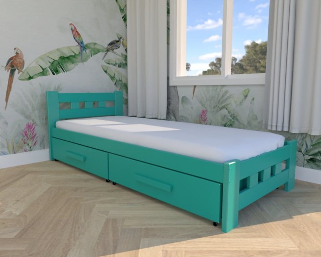 łóżko młodzieżowe Paweł Premium,klasyczne łóżko drewniane do pokoju dzieci,solidne szuflady na pościel od producenta Valor Meble kolor turkus.jpg